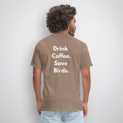 Men's T-Shirt | Drink Coffee. Save Birds. - brown savana