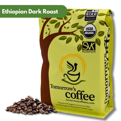 Tomorrow's Coffee, Ethiopian Single Origin, Dark Roast, Ground or Whole Bean, 1 lb